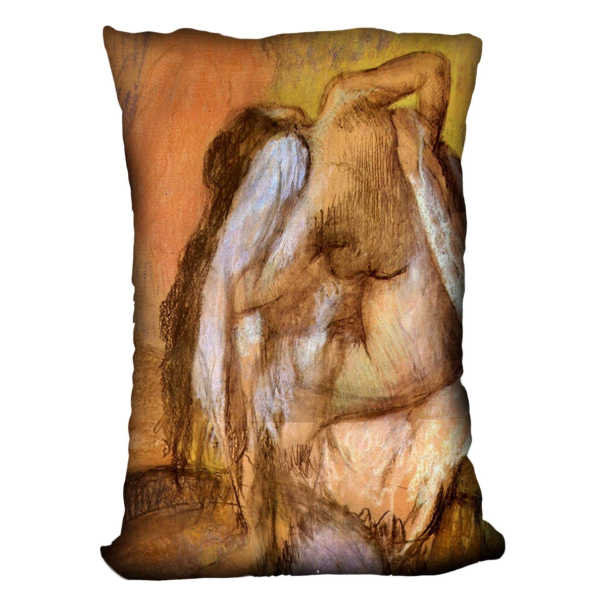 Seated female nude drying neck and back by Degas Cushion