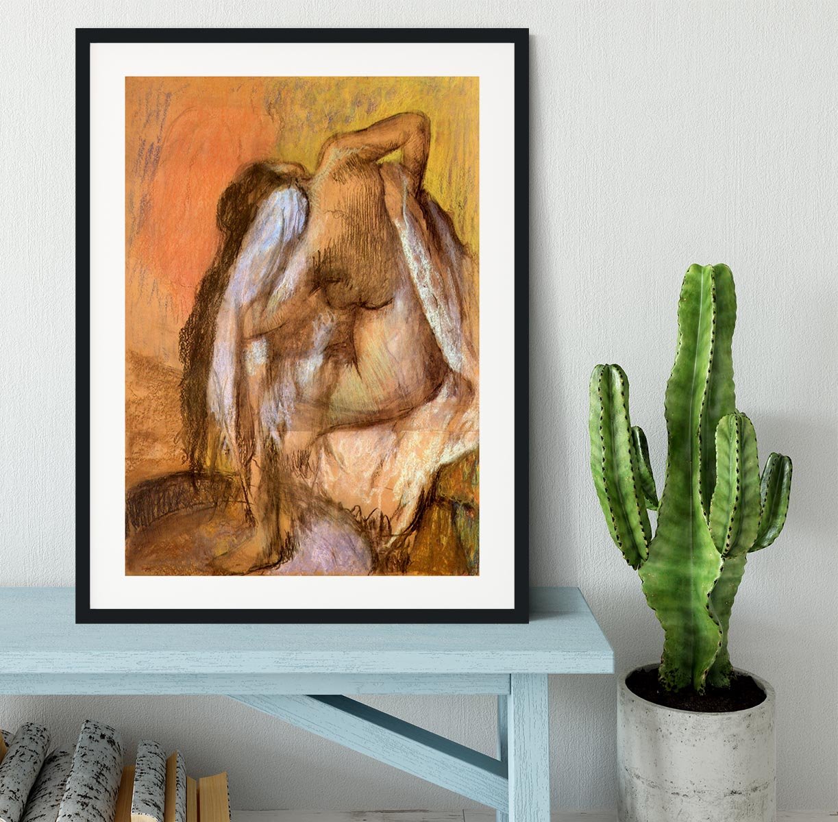 Seated female nude drying neck and back by Degas Framed Print - Canvas Art Rocks - 1