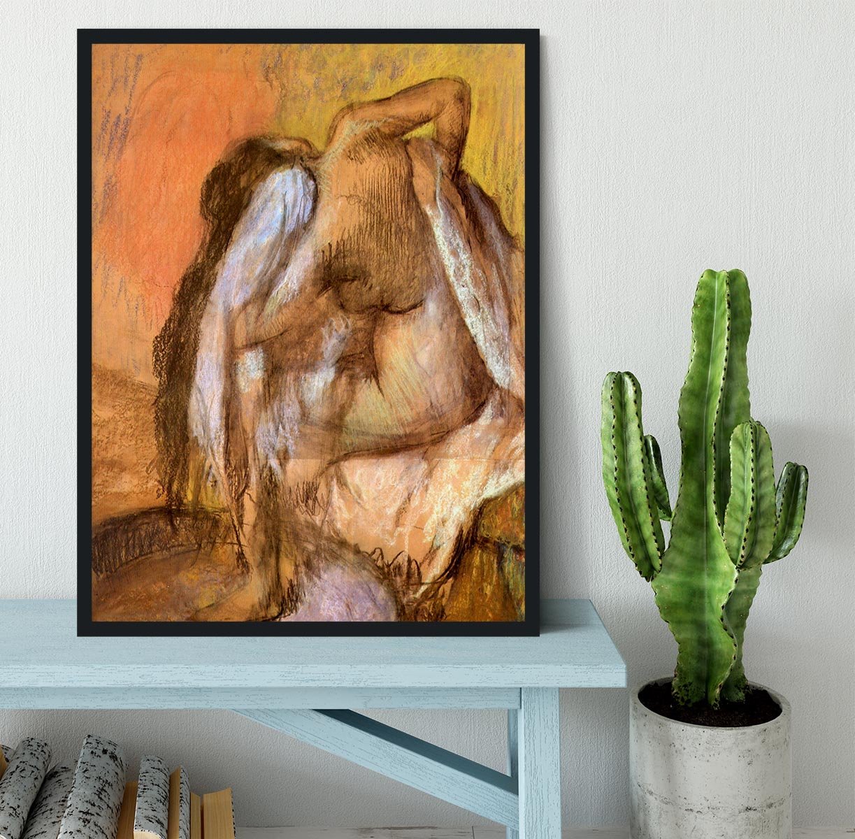Seated female nude drying neck and back by Degas Framed Print - Canvas Art Rocks - 2