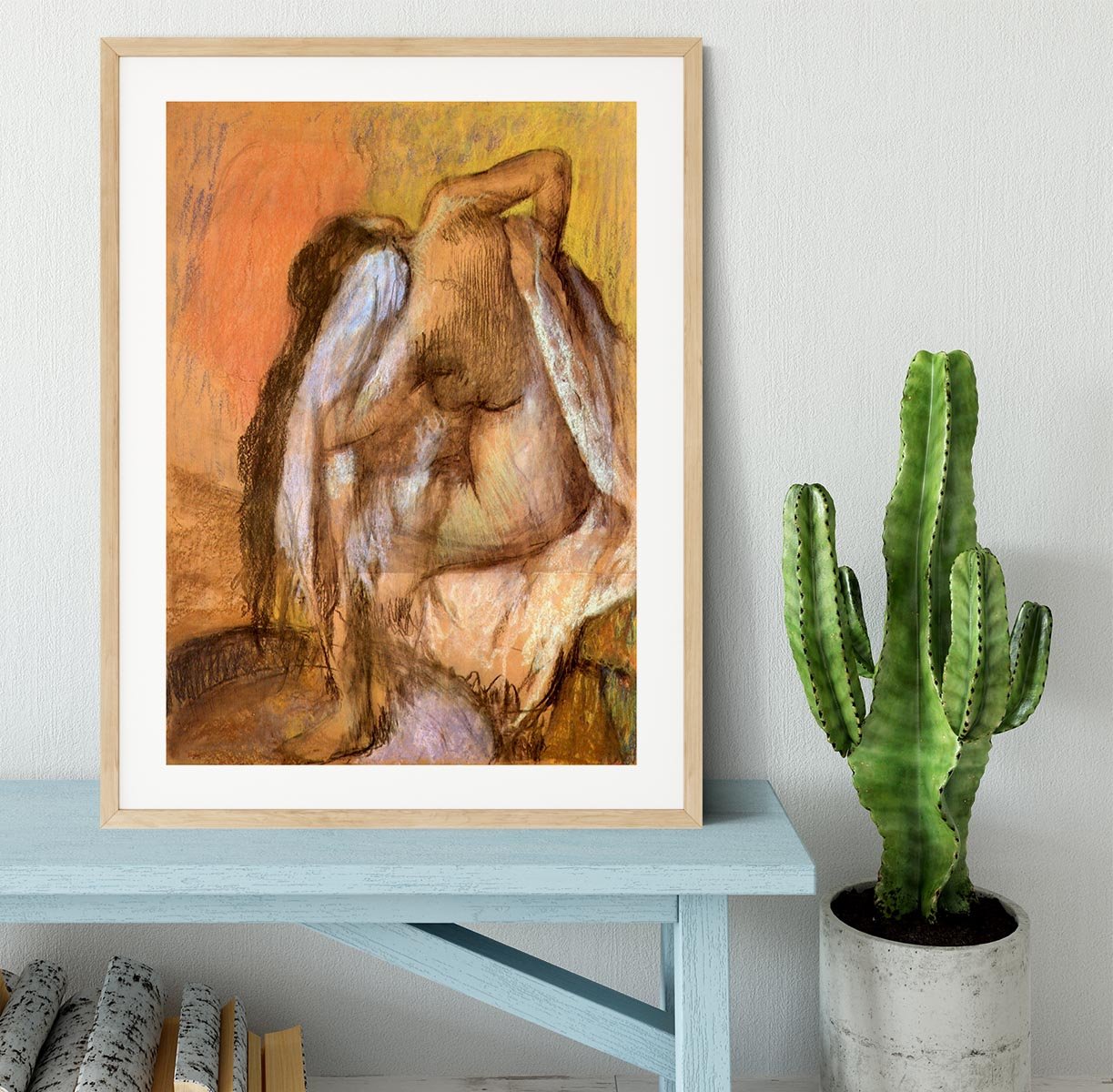 Seated female nude drying neck and back by Degas Framed Print - Canvas Art Rocks - 3