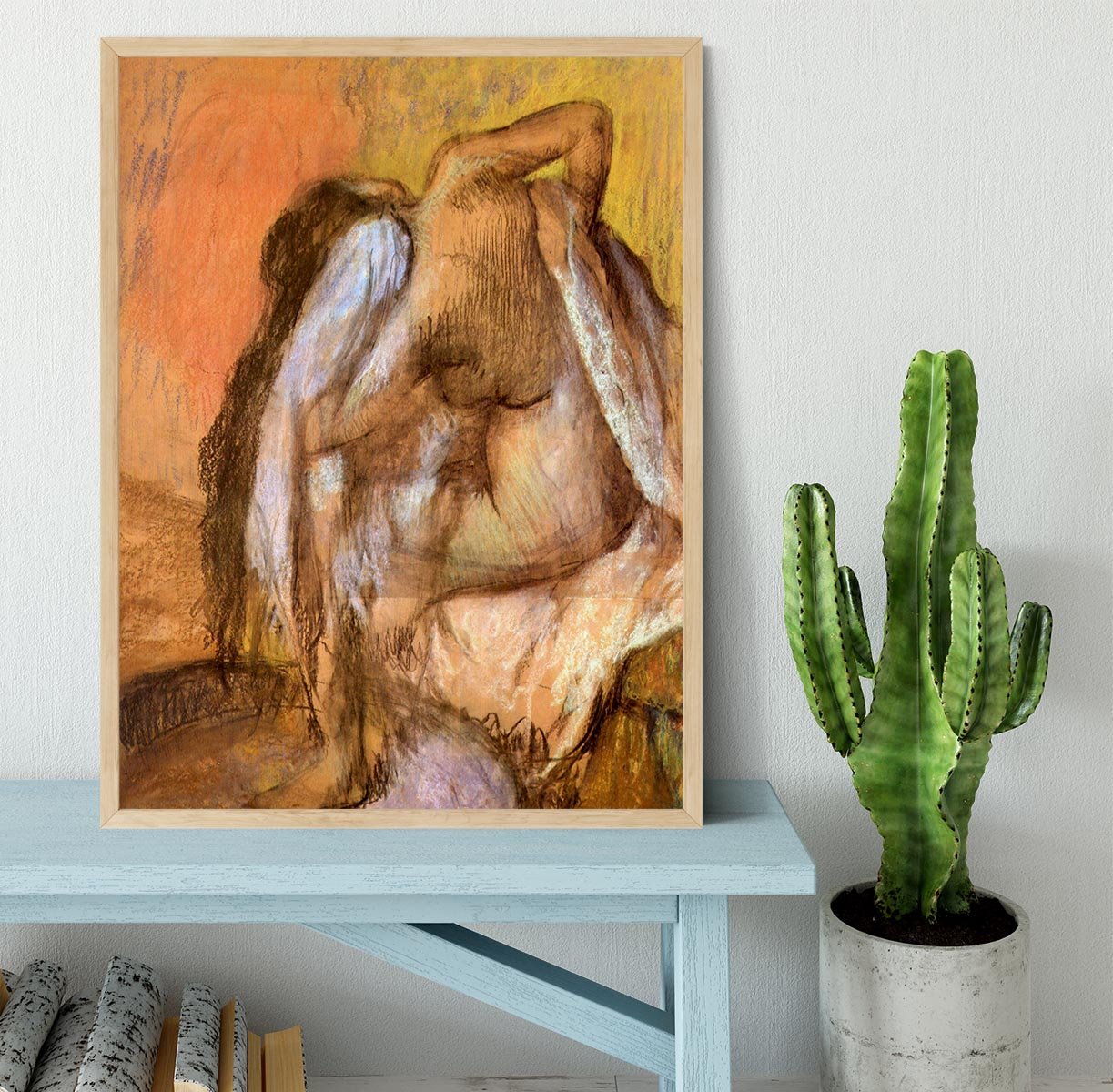 Seated female nude drying neck and back by Degas Framed Print - Canvas Art Rocks - 4