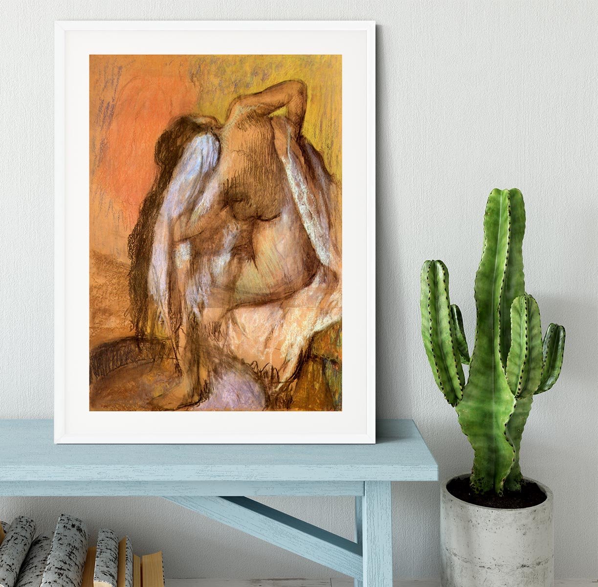 Seated female nude drying neck and back by Degas Framed Print - Canvas Art Rocks - 5