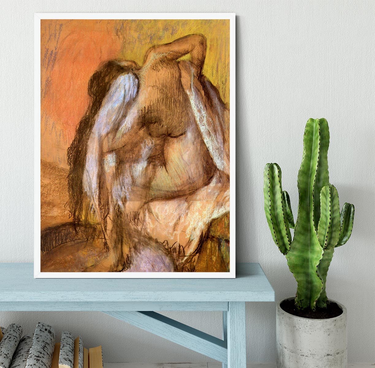 Seated female nude drying neck and back by Degas Framed Print - Canvas Art Rocks -6