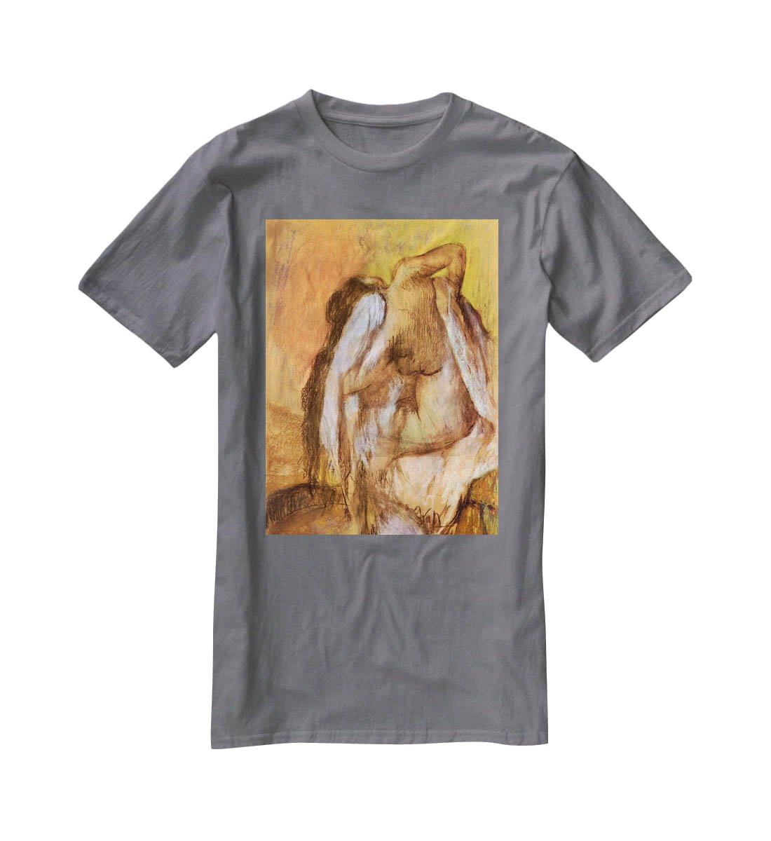 Seated female nude drying neck and back by Degas T-Shirt - Canvas Art Rocks - 3