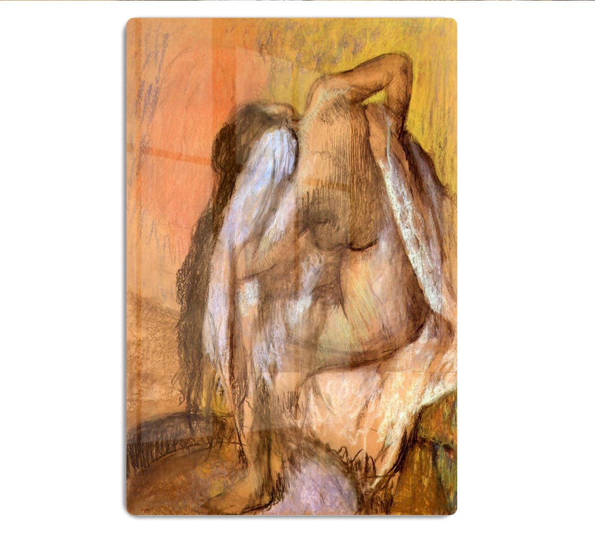 Seated female nude drying neck and back by Degas HD Metal Print - Canvas Art Rocks - 1
