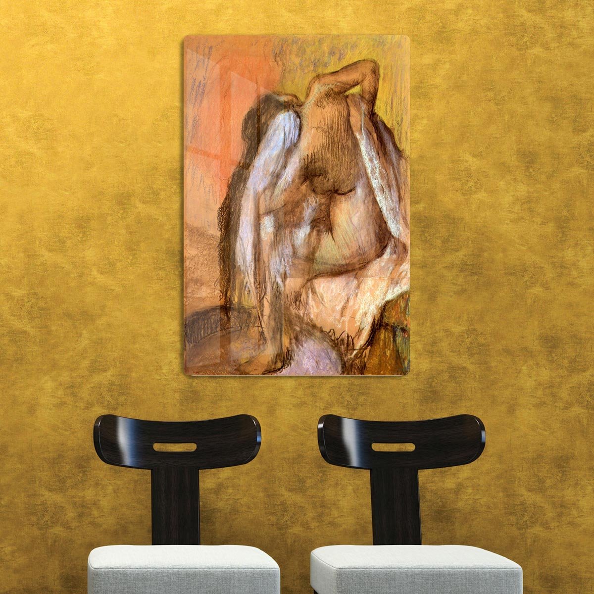 Seated female nude drying neck and back by Degas HD Metal Print - Canvas Art Rocks - 2