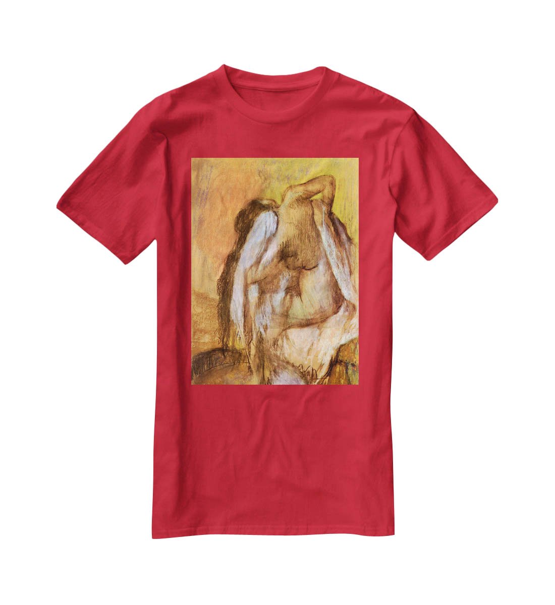 Seated female nude drying neck and back by Degas T-Shirt - Canvas Art Rocks - 4