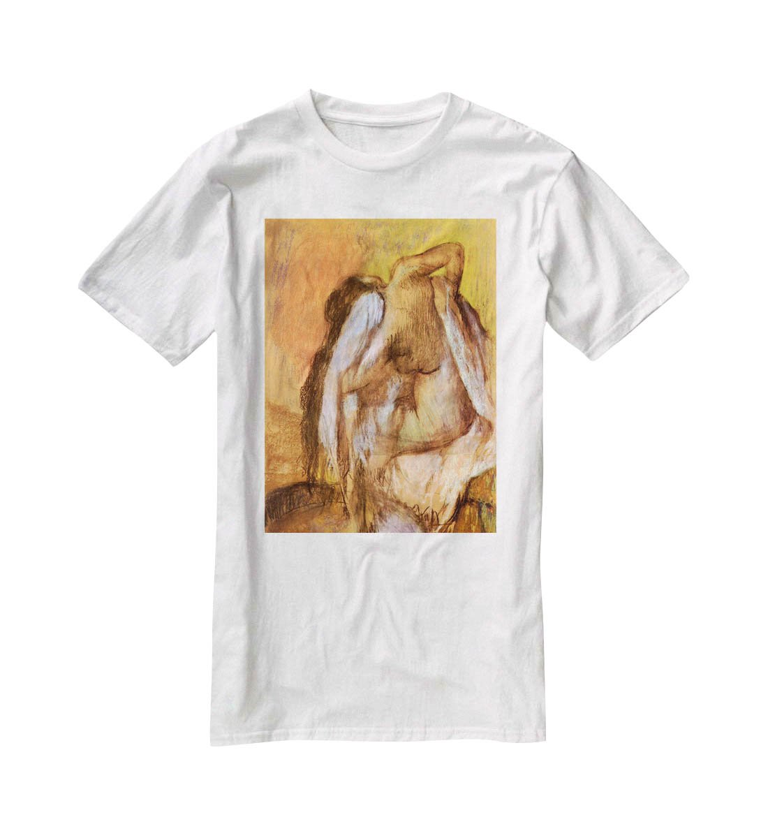 Seated female nude drying neck and back by Degas T-Shirt - Canvas Art Rocks - 5