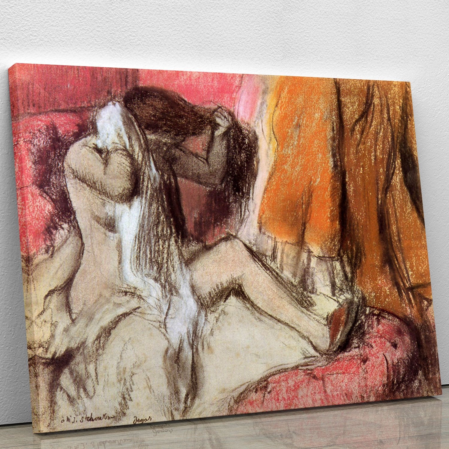 Seated female nude on a chaise lounge by Degas Canvas Print or Poster