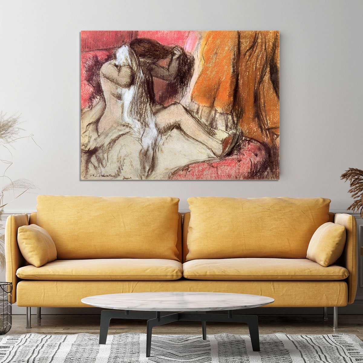 Seated female nude on a chaise lounge by Degas Canvas Print or Poster
