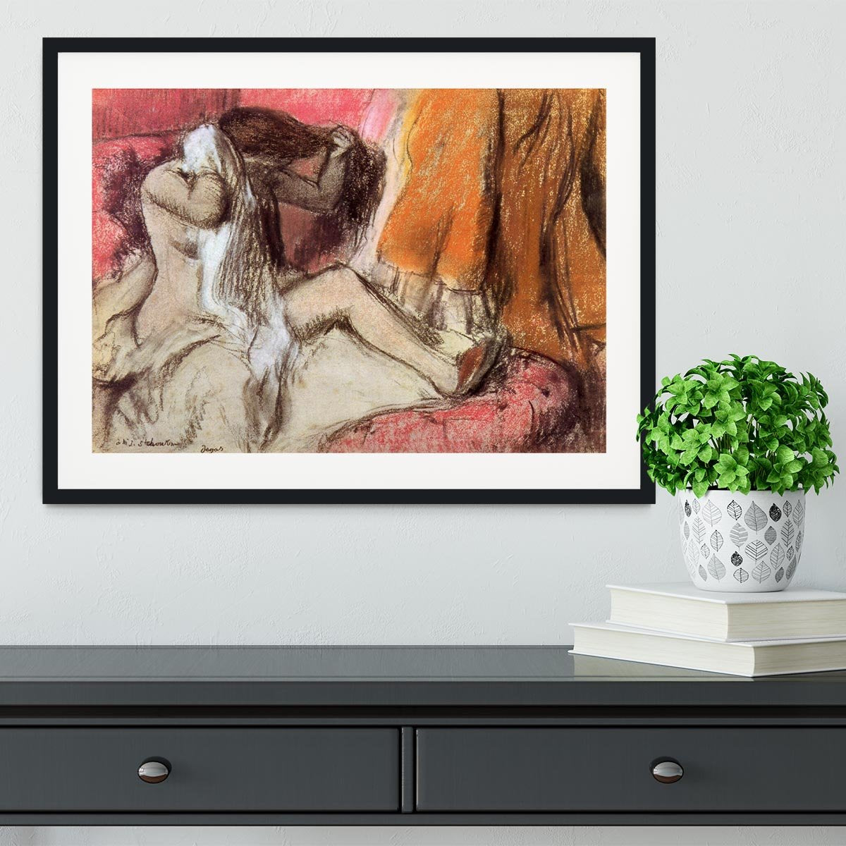 Seated female nude on a chaise lounge by Degas Framed Print - Canvas Art Rocks - 1