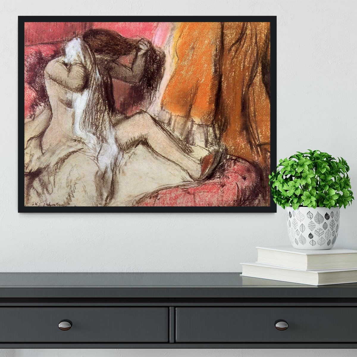 Seated female nude on a chaise lounge by Degas Framed Print - Canvas Art Rocks - 2