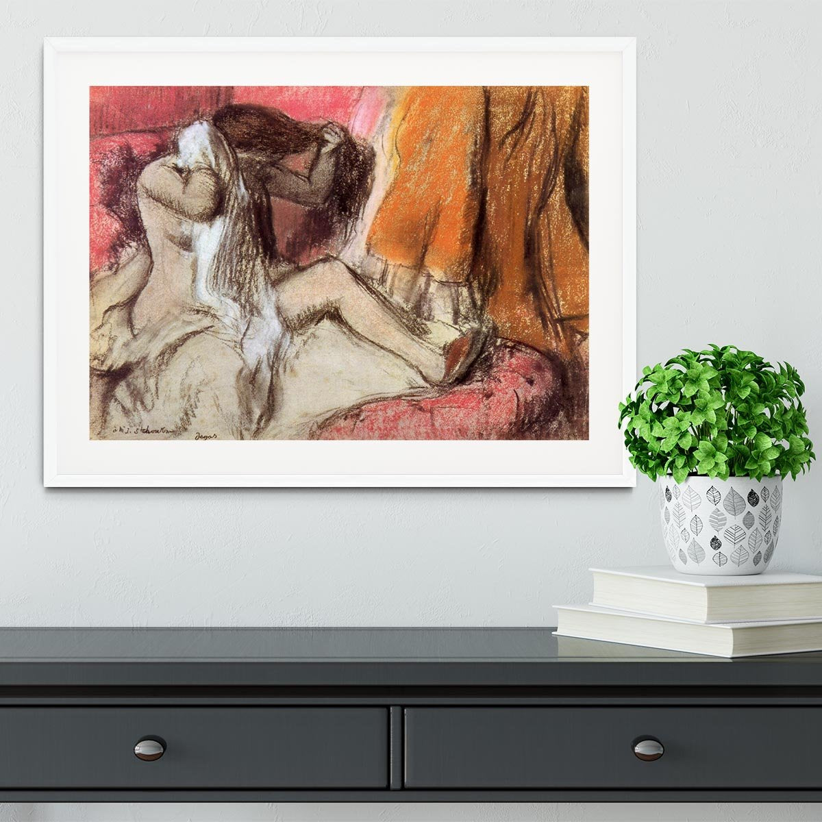 Seated female nude on a chaise lounge by Degas Framed Print - Canvas Art Rocks - 5