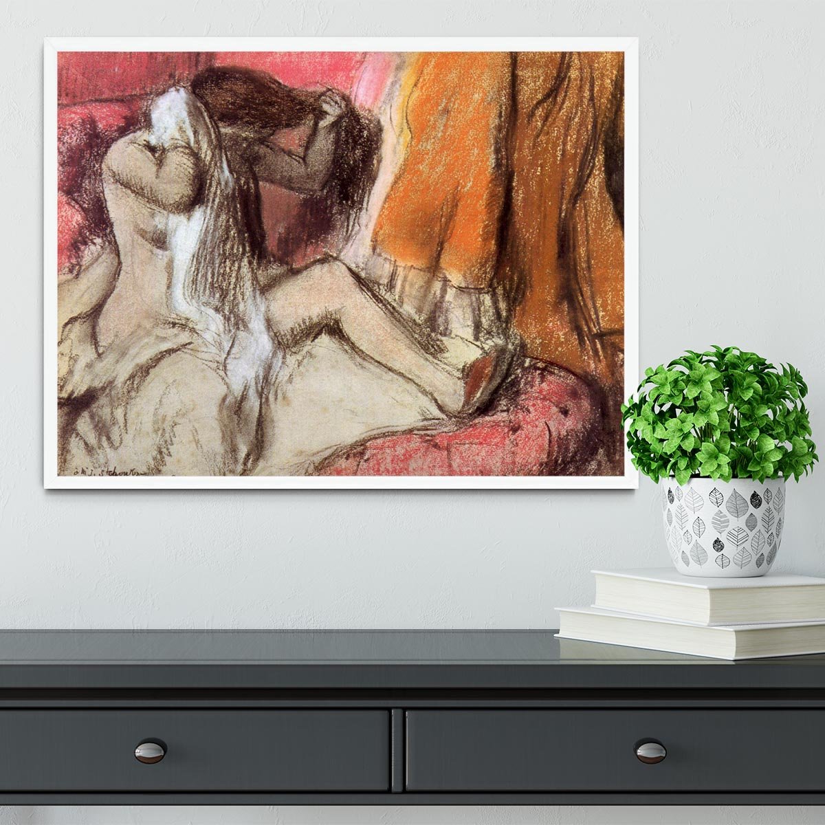 Seated female nude on a chaise lounge by Degas Framed Print - Canvas Art Rocks -6