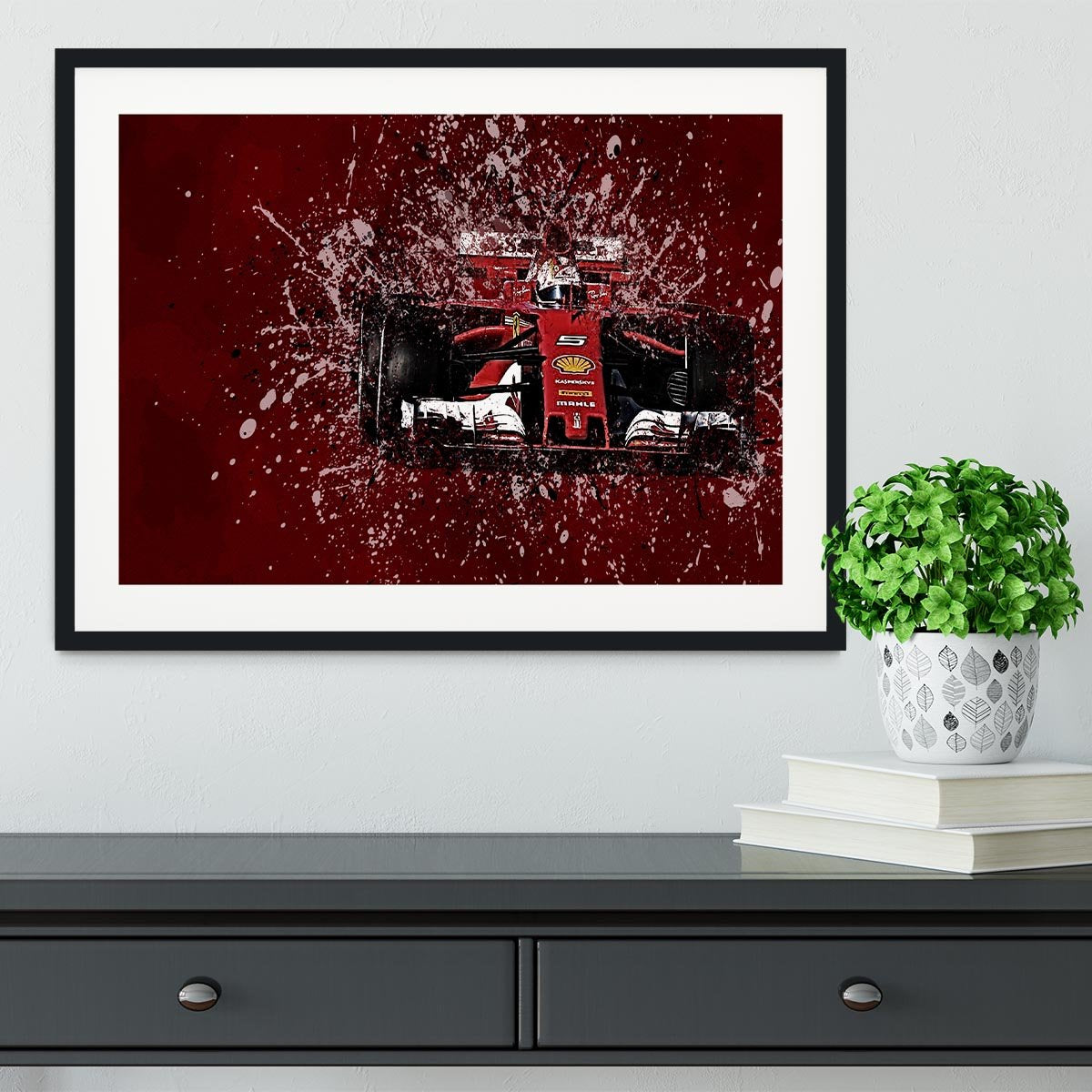 Sebastian Vettel F1 Paint Splatter Framed Print - Canvas Art Rocks - 1