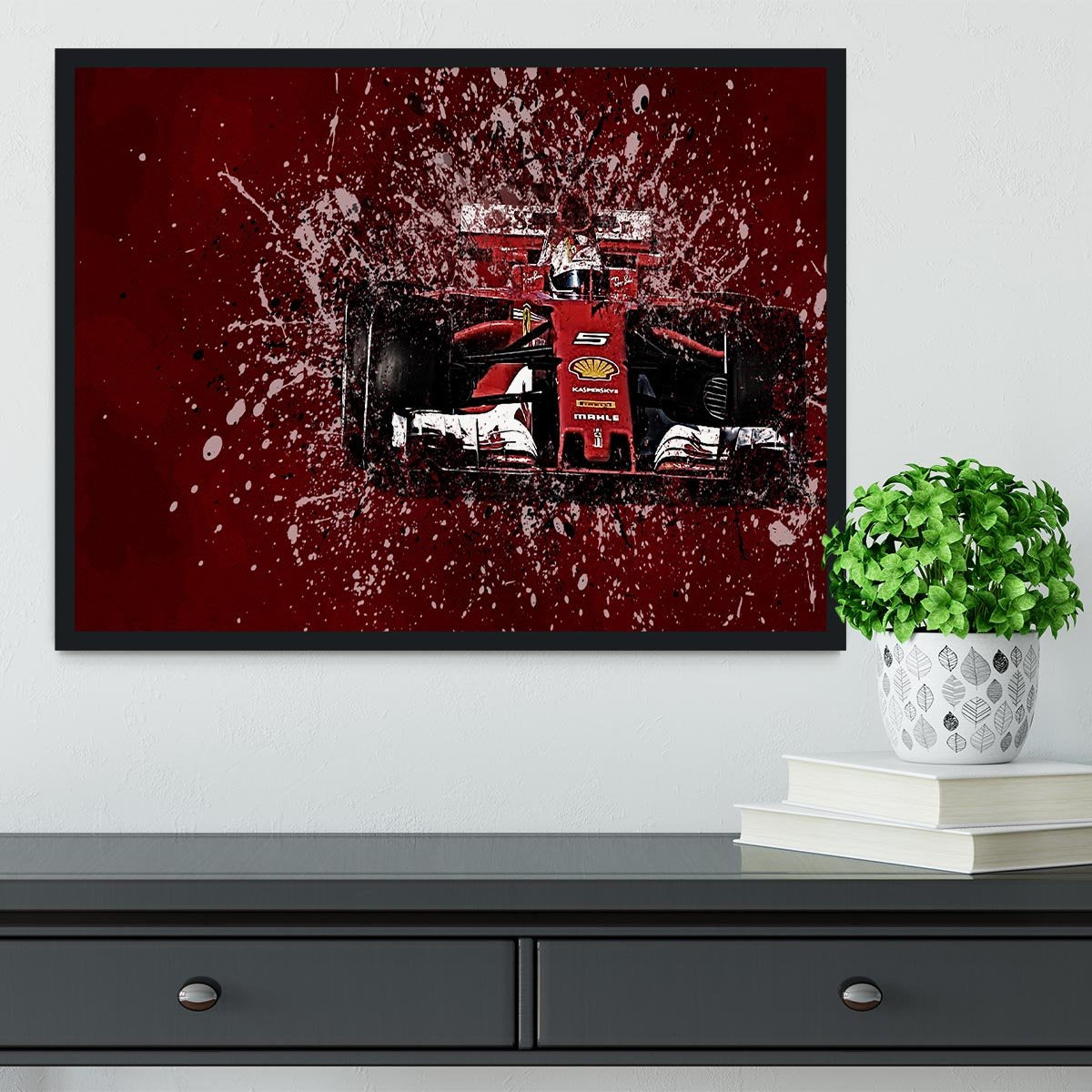 Sebastian Vettel F1 Paint Splatter Framed Print - Canvas Art Rocks - 2
