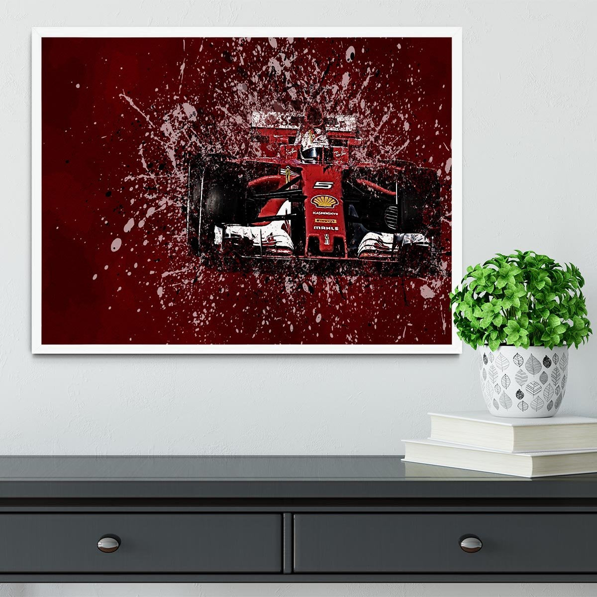Sebastian Vettel F1 Paint Splatter Framed Print - Canvas Art Rocks -6