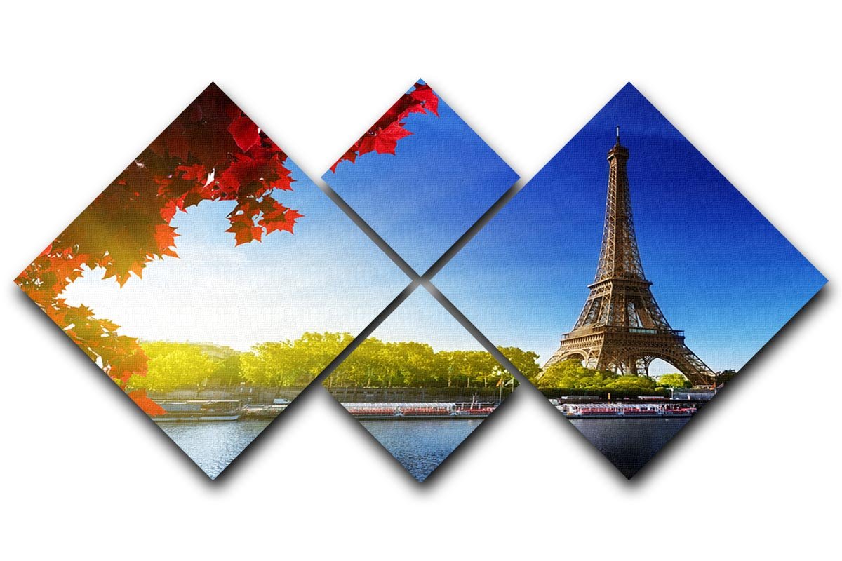 Seine in Paris with Eiffel tower 4 Square Multi Panel Canvas  - Canvas Art Rocks - 1