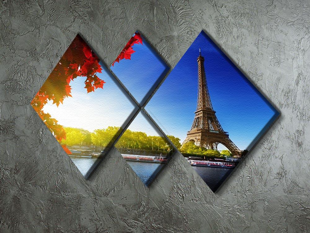 Seine in Paris with Eiffel tower 4 Square Multi Panel Canvas  - Canvas Art Rocks - 2