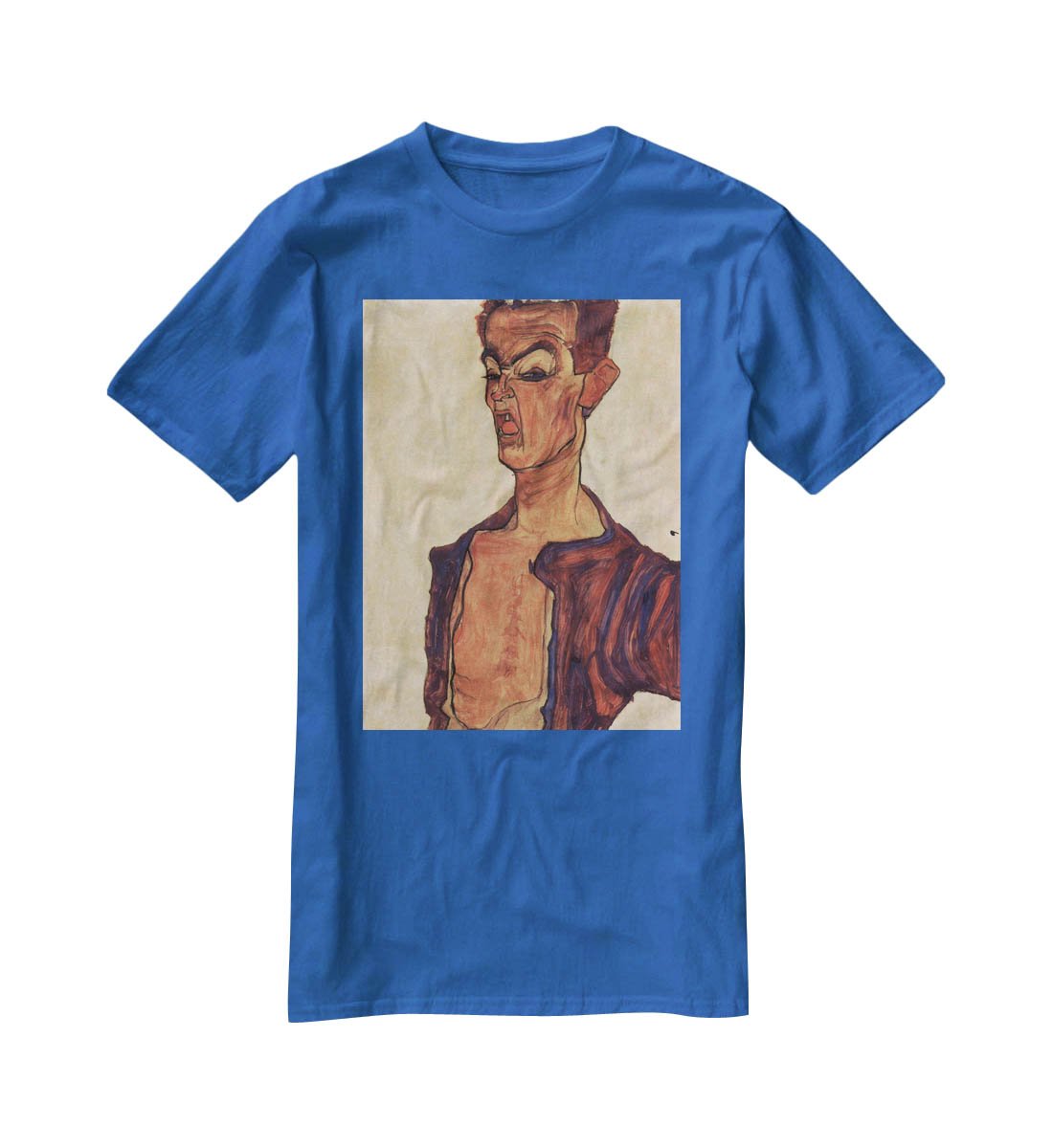 Self-Portrait a grimace scissoring by Egon Schiele T-Shirt - Canvas Art Rocks - 2