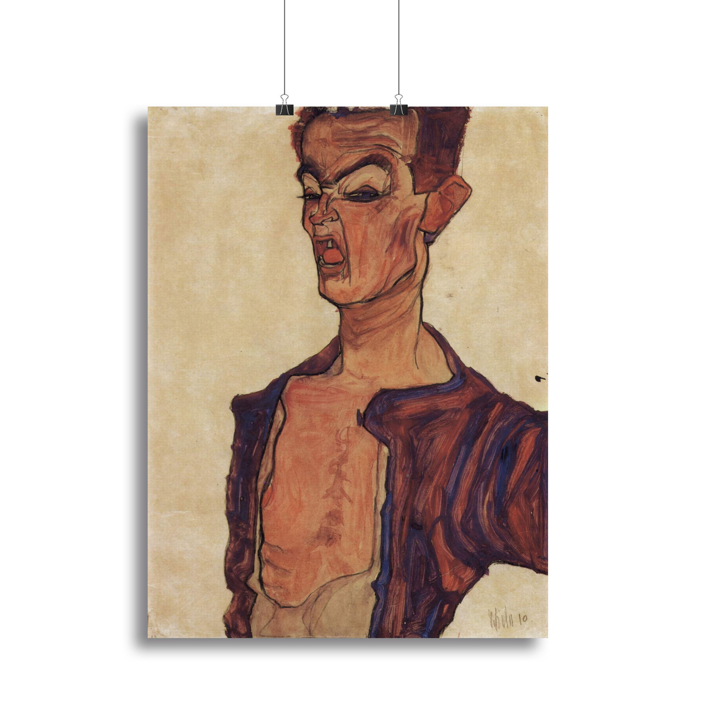 Self-Portrait a grimace scissoring by Egon Schiele Canvas Print or Poster