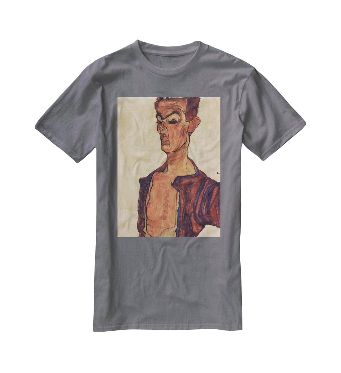 Self-Portrait a grimace scissoring by Egon Schiele T-Shirt - Canvas Art Rocks - 3