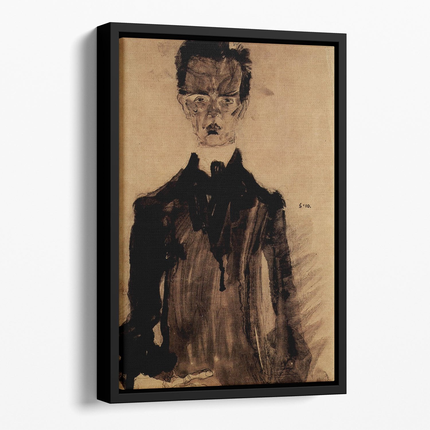 Self-Portrait in a black robe by Egon Schiele Floating Framed Canvas