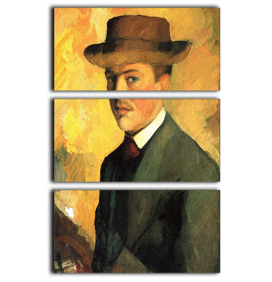 Self-Portrait with Hat by Macke 3 Split Panel Canvas Print - Canvas Art Rocks - 1