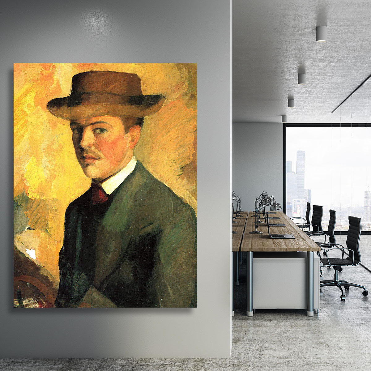 Self-Portrait with Hat by Macke Canvas Print or Poster - Canvas Art Rocks - 3