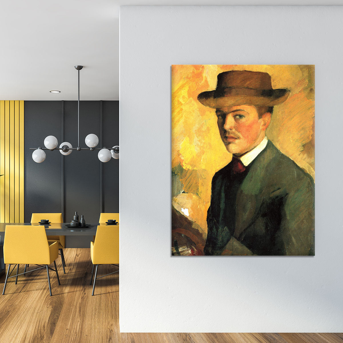 Self-Portrait with Hat by Macke Canvas Print or Poster - Canvas Art Rocks - 4