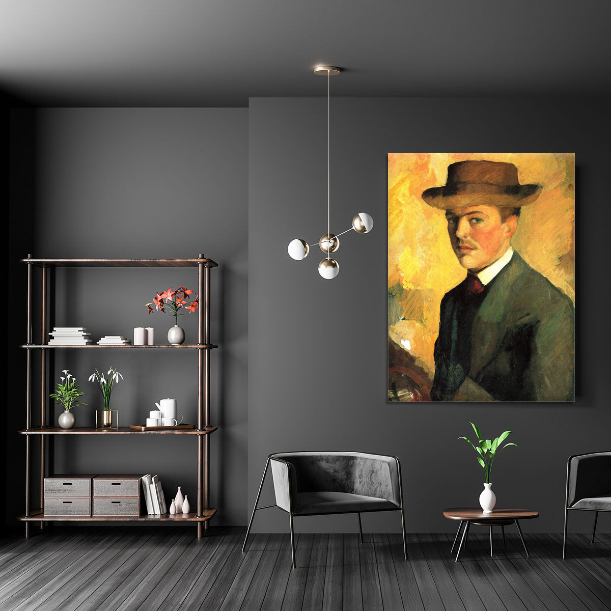 Self-Portrait with Hat by Macke Canvas Print or Poster - Canvas Art Rocks - 5