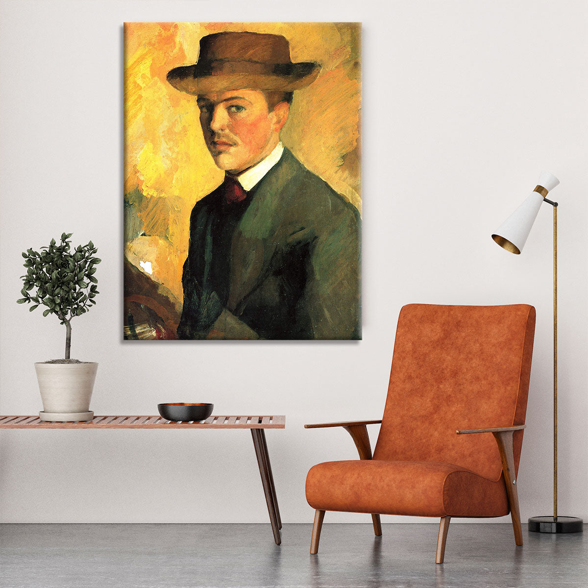Self-Portrait with Hat by Macke Canvas Print or Poster - Canvas Art Rocks - 6