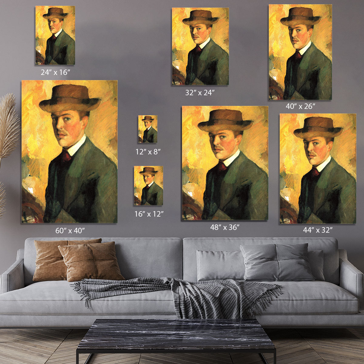 Self-Portrait with Hat by Macke Canvas Print or Poster - Canvas Art Rocks - 7