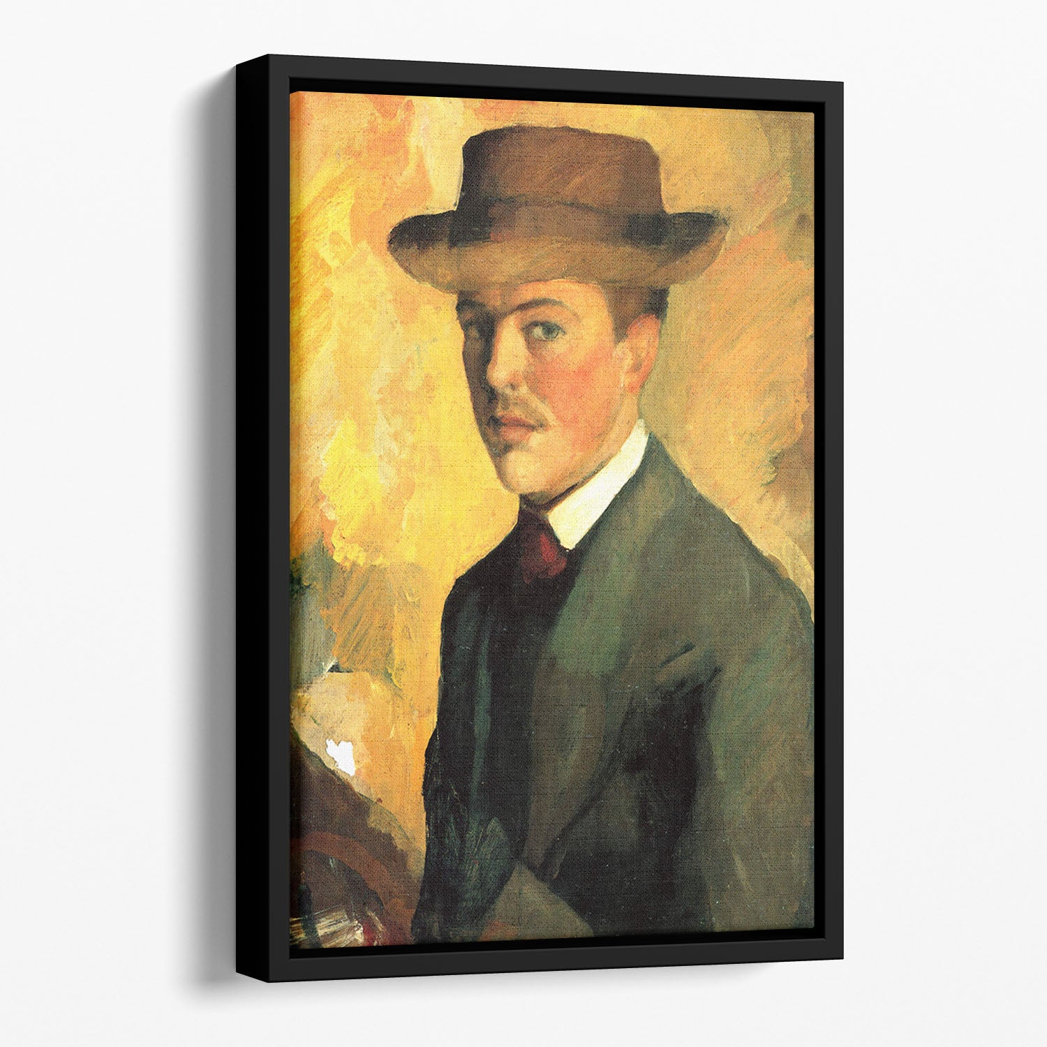 Self-Portrait with Hat by Macke Floating Framed Canvas - Canvas Art Rocks - 1