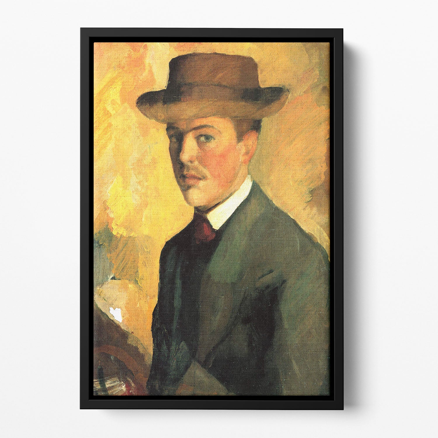 Self-Portrait with Hat by Macke Floating Framed Canvas - Canvas Art Rocks - 2