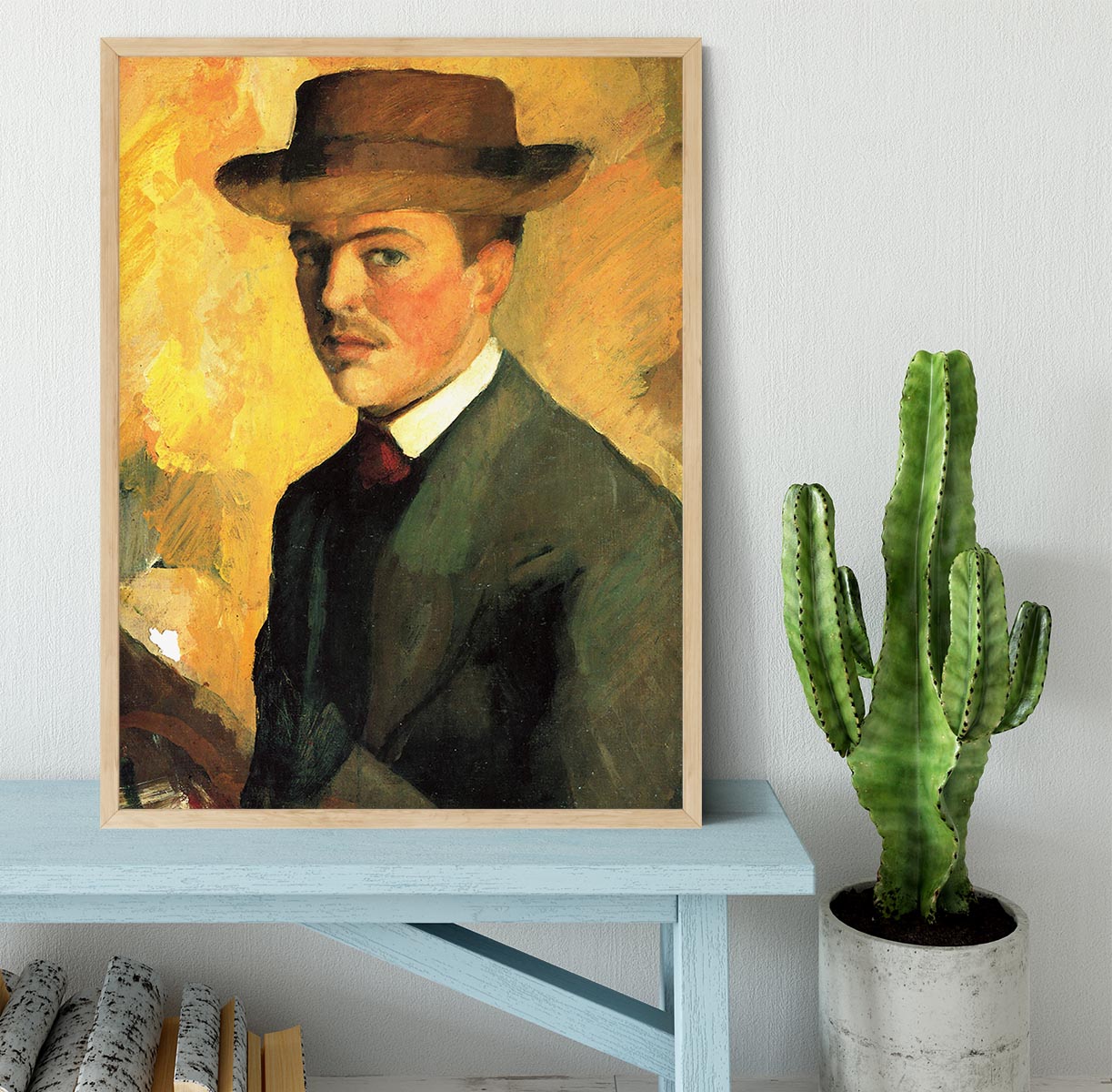 Self-Portrait with Hat by Macke Framed Print - Canvas Art Rocks - 4
