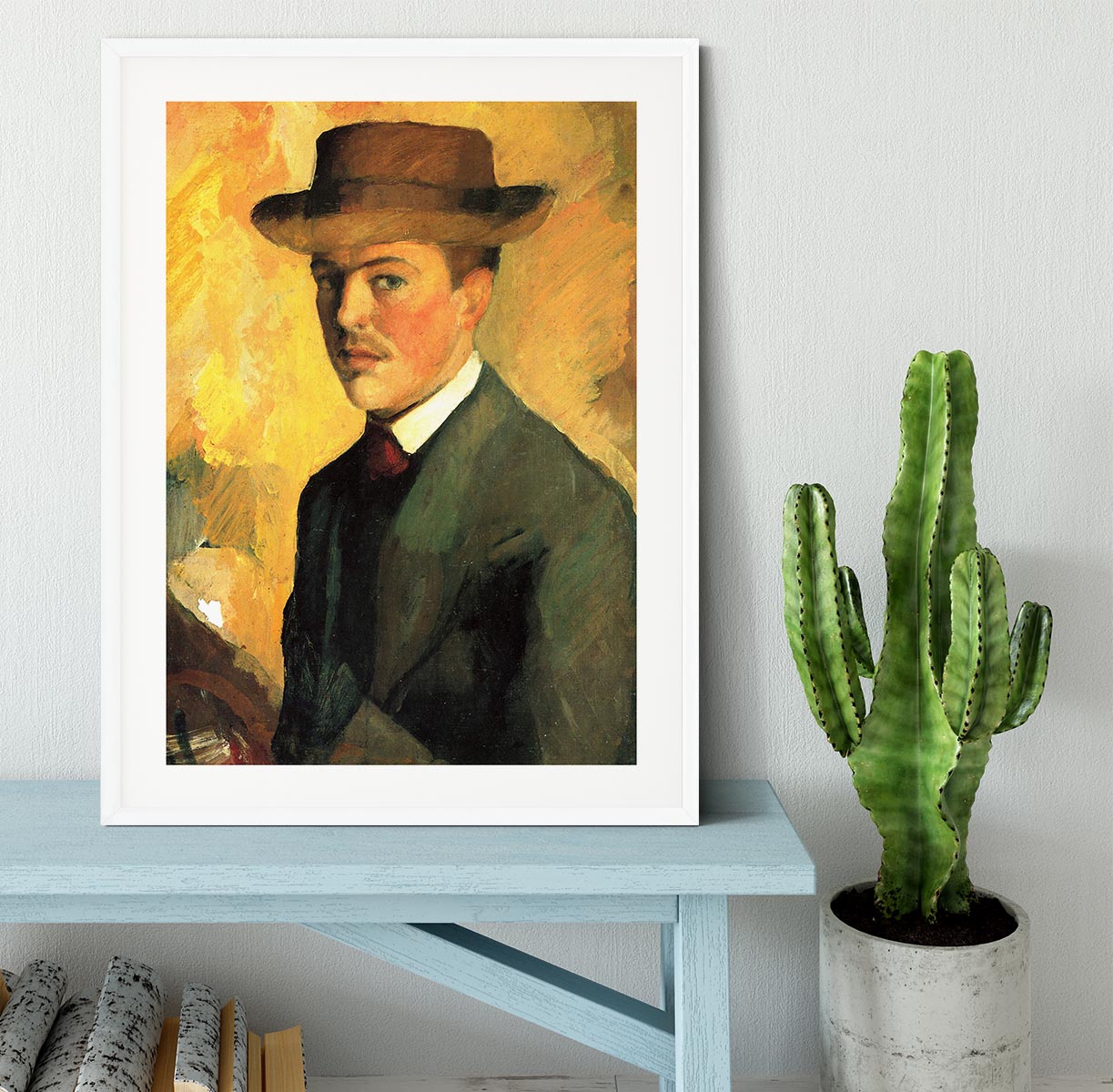 Self-Portrait with Hat by Macke Framed Print - Canvas Art Rocks - 5