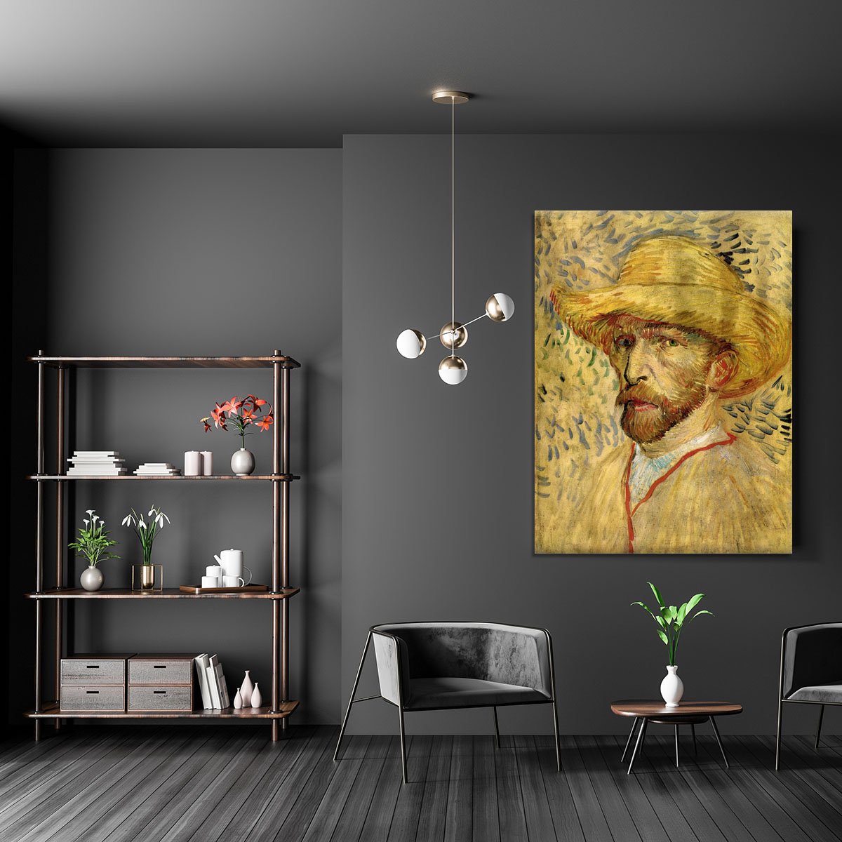 Self-Portrait with Straw Hat 2 by Van Gogh Canvas Print or Poster