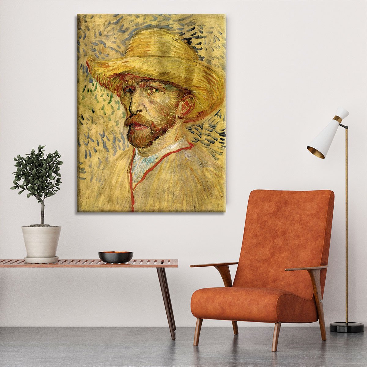Self-Portrait with Straw Hat 2 by Van Gogh Canvas Print or Poster