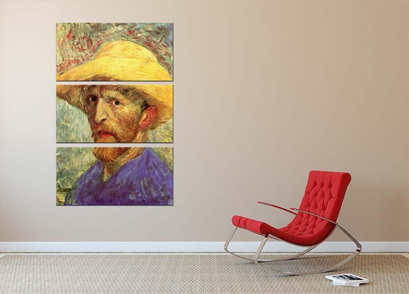 Self-Portrait with Straw Hat 3 by Van Gogh 3 Split Panel Canvas Print - Canvas Art Rocks - 2