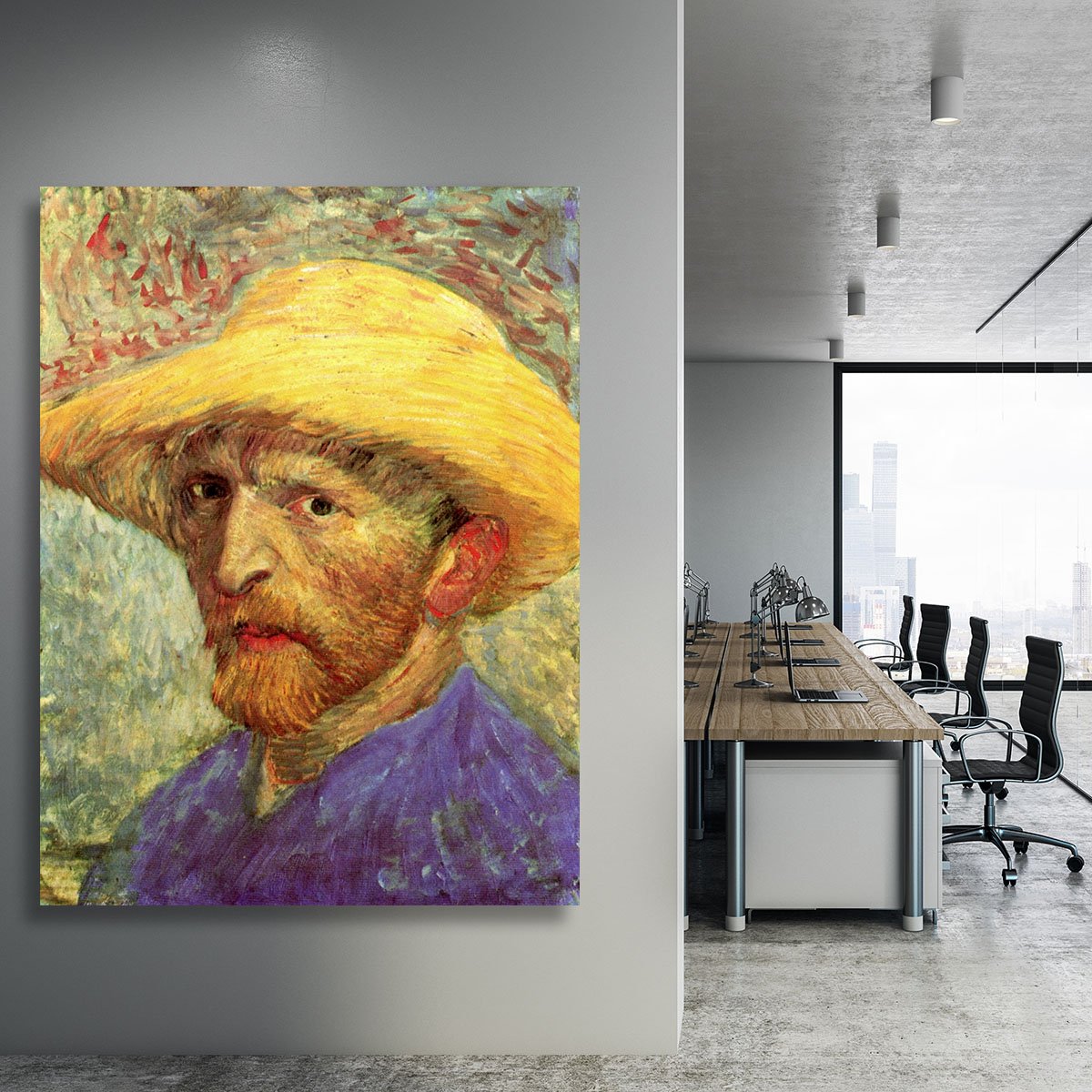 Self-Portrait with Straw Hat 3 by Van Gogh Canvas Print or Poster