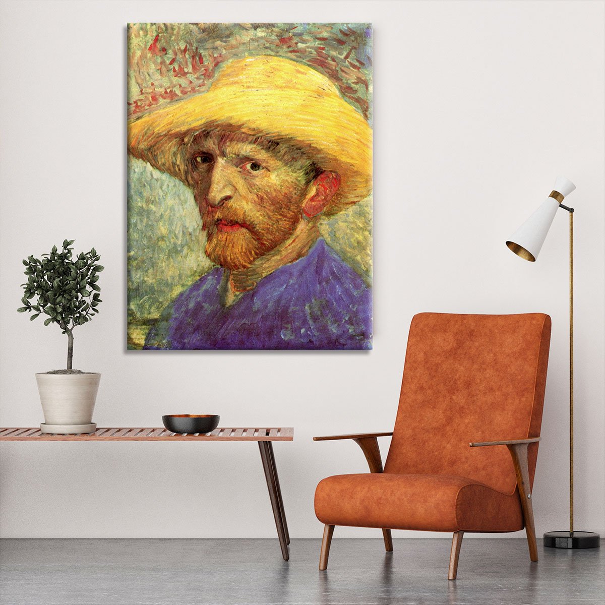 Self-Portrait with Straw Hat 3 by Van Gogh Canvas Print or Poster