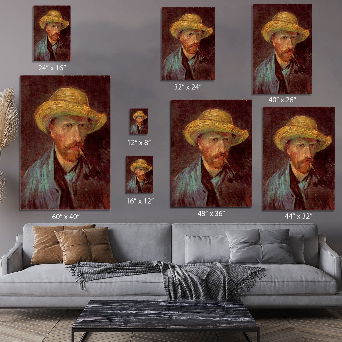 Self-Portrait with Straw Hat and Pipe by Van Gogh Canvas Print or Poster