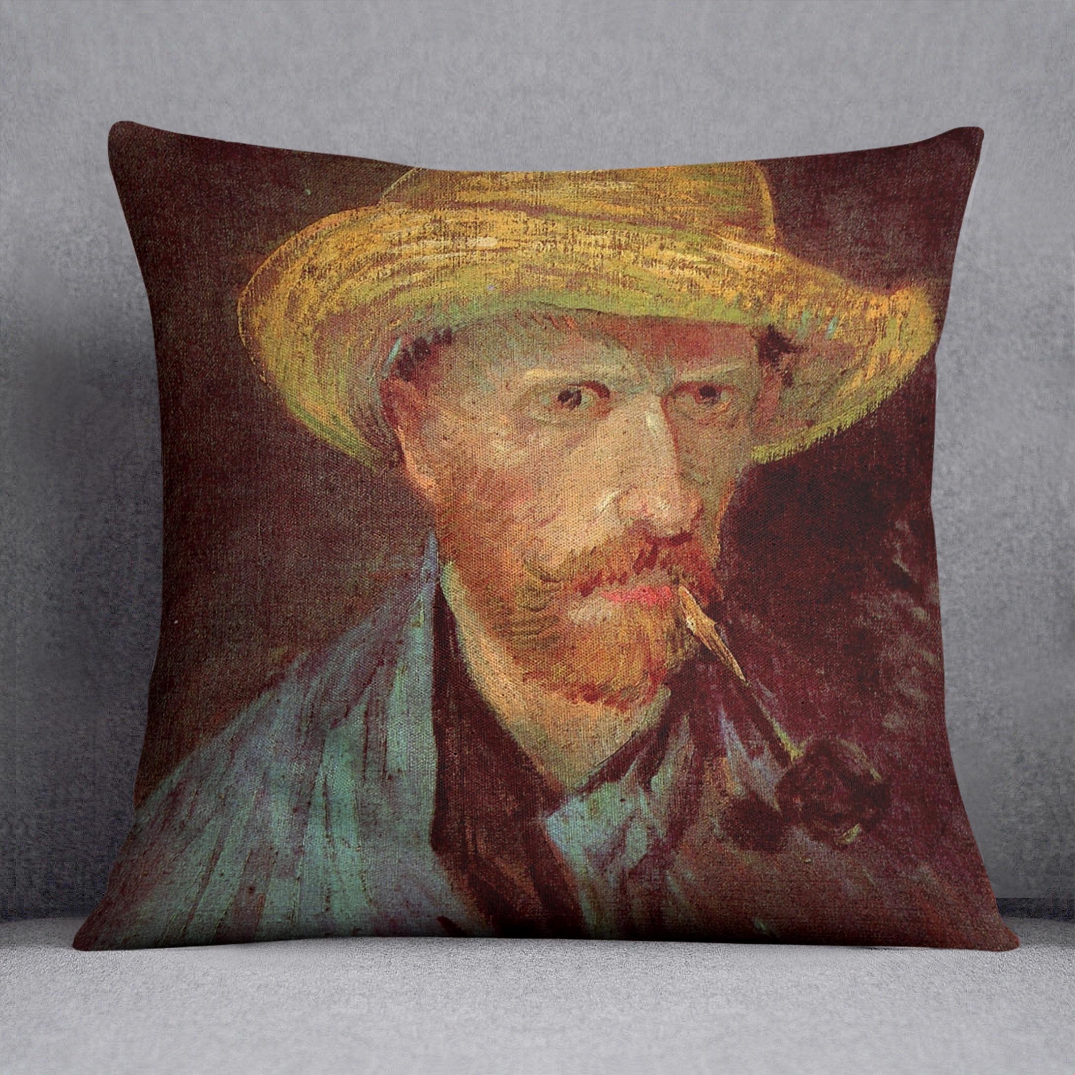 Self-Portrait with Straw Hat and Pipe by Van Gogh Throw Pillow