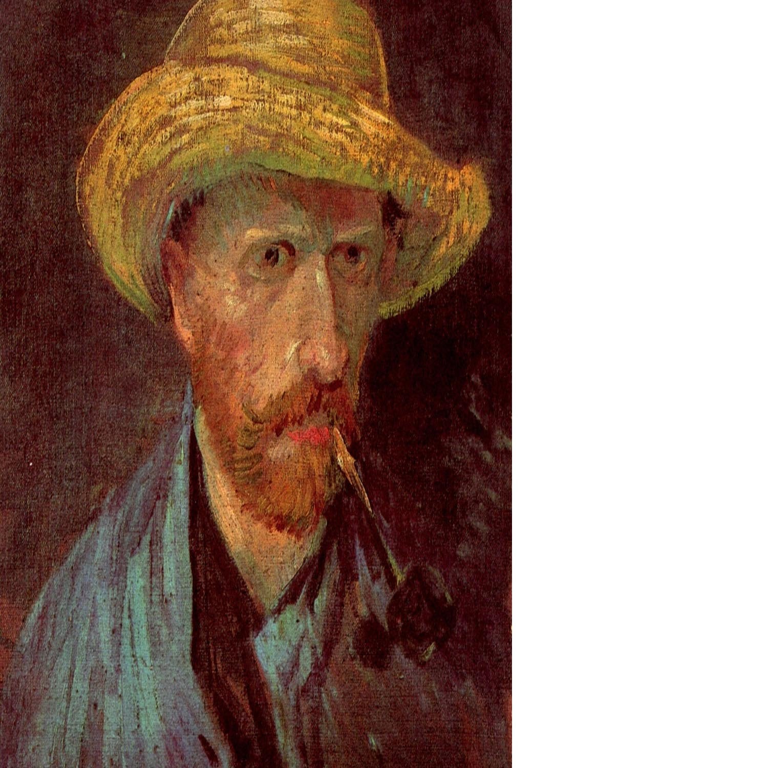 Self-Portrait with Straw Hat and Pipe by Van Gogh Floating Framed Canvas