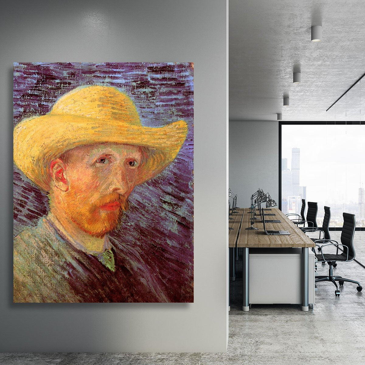 Self-Portrait with Straw Hat by Van Gogh Canvas Print or Poster