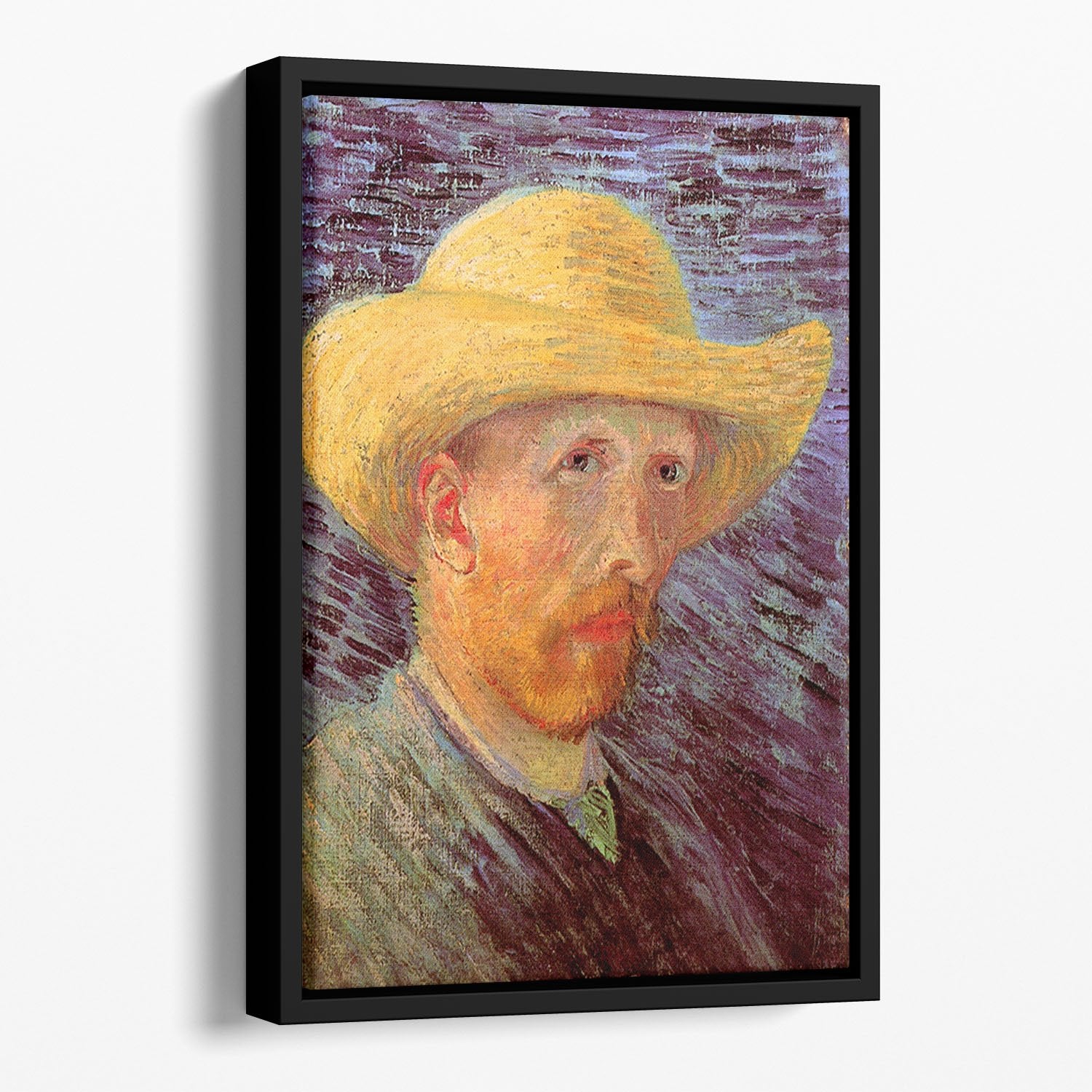 Self-Portrait with Straw Hat by Van Gogh Floating Framed Canvas