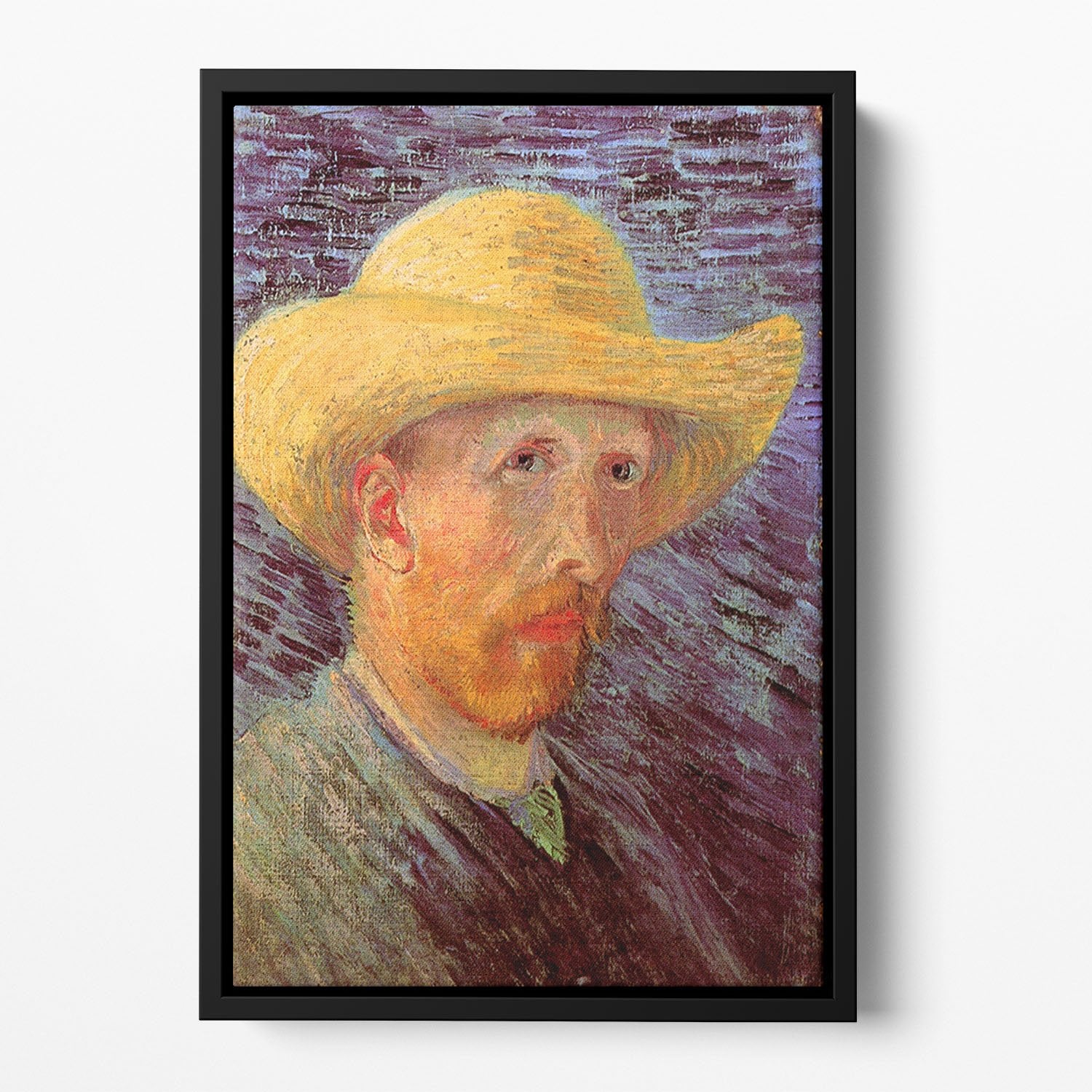 Self-Portrait with Straw Hat by Van Gogh Floating Framed Canvas