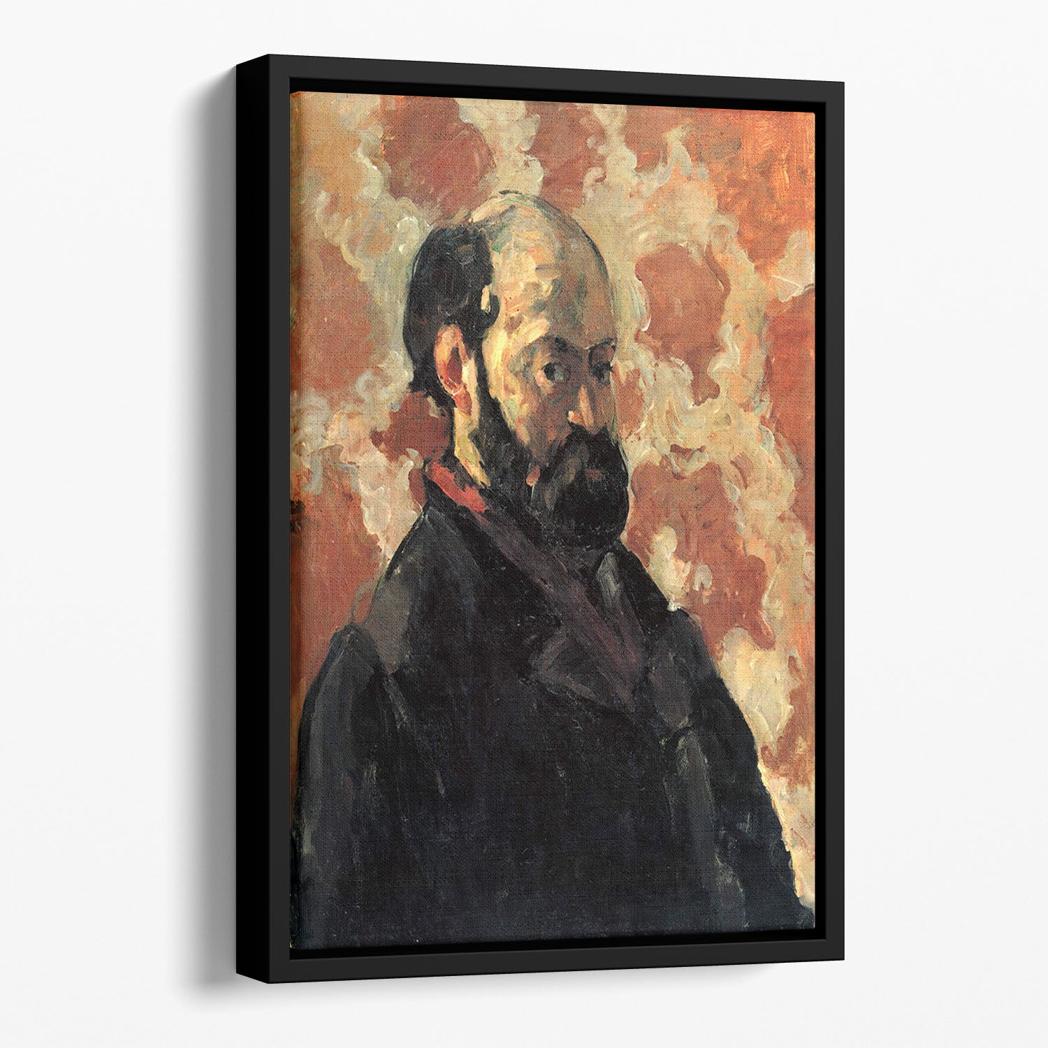 Self-portrait before Rose Background by Cezanne Floating Framed Canvas - Canvas Art Rocks - 1