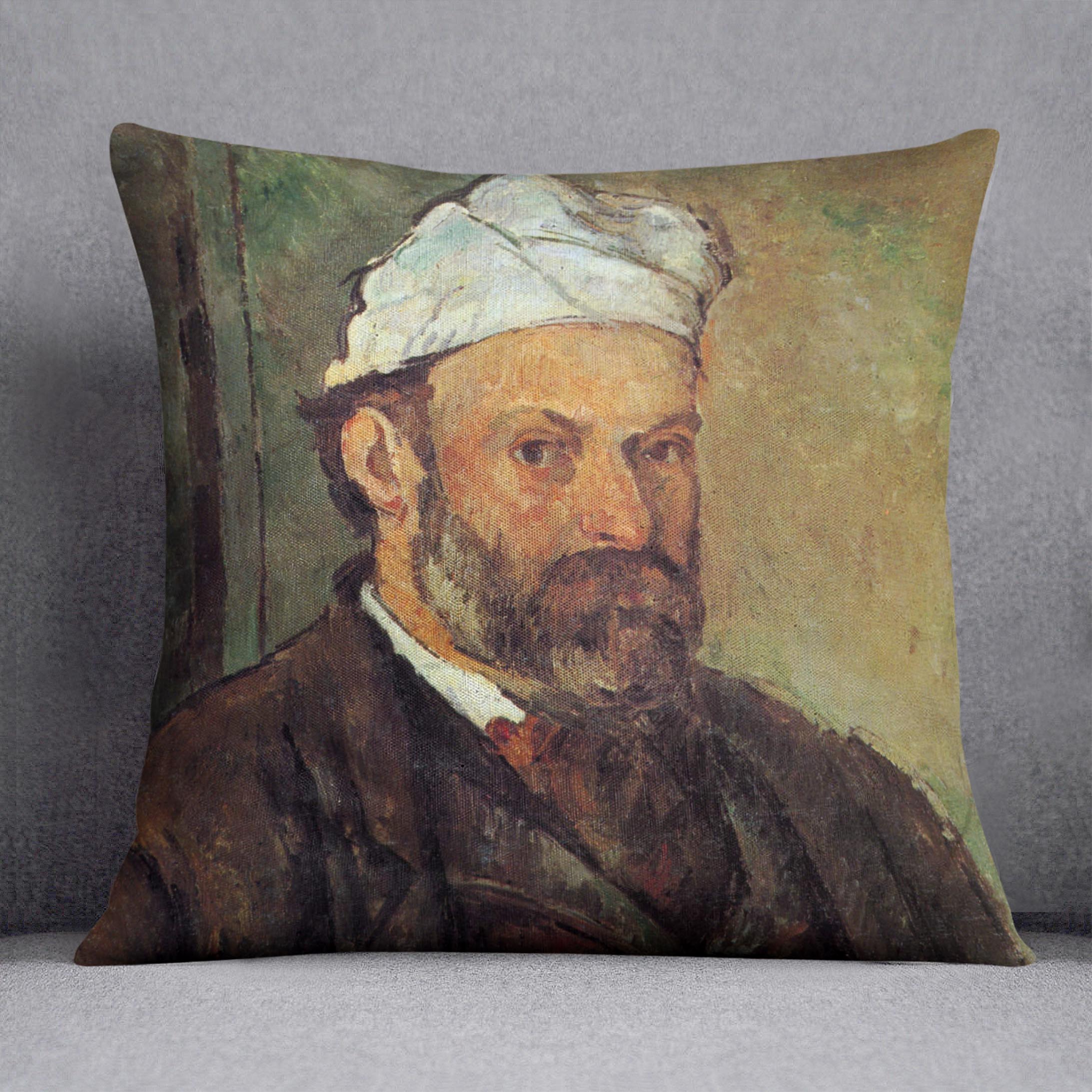 Self-portrait with a white turban by Cezanne Cushion - Canvas Art Rocks - 1